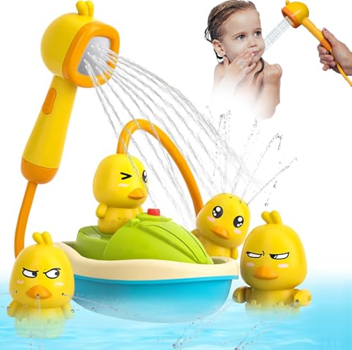 Abnehmbarer Enten-Duschkopf für Baby + 3 Ente Badewannenspielzeug & Elektrische Wasserpumpe mit Motorboot-Design–Wasserspielzeug für Neugeborene/Kleinkind zur Haarreinigung–Badespaß mit Lernspielen Abnehmbarer Enten-Duschkopf für Baby + 3 Ente Badewannenspielzeug & Elektrische Wasserpumpe mit Motorboot-Design–Wasserspielzeug für Neugeborene/Kleinkind zur Haarreinigung–Badespaß mit Lernspielen von Luxfizz