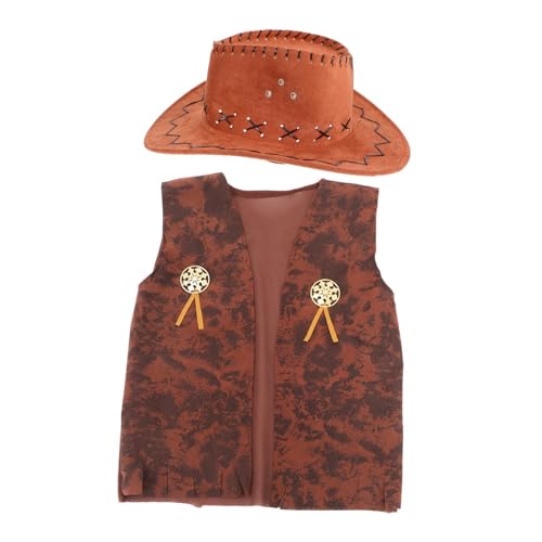 Luxshiny 1 Satz Denim -kleideranzug Cowboy -kostüm Cowboykostüm Männer Cowboy-kostüm Für Herren Cowboyhut Für Erwachsene Western-cowboy-kostüm Halloween-cowboyhut Stoff von Luxshiny