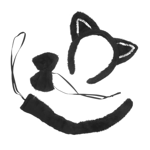 Luxshiny 1 Satz Katzenohren Stirnband mit und Fliegenkragen für Halloween Cosplay und Partys Glitzernde Katzenohren für Auffällige Auftritte von Luxshiny