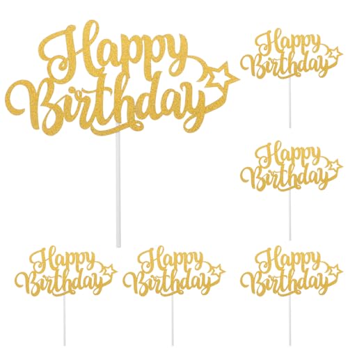 Luxshiny 10 Stück „Happy Birthday“-Kuchenaufsatz Glitzerndes Papier Geburtstagskuchen-Picks Dessert-Kucheneinsatz Geburtstagskuchen-Wimpelkette Ornament Für Geburtstagsparty-Dekoration von Luxshiny