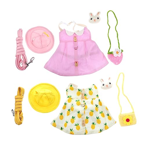 Luxshiny 2 Sätze Haustier Outfit Set für Kaninchen Teiliges Geschirr mit Leine Niedlicher Hut und Tasche für Tägliche Outfits und Geeignet für Kleine Tiere Wie Meerschweinchen und von Luxshiny