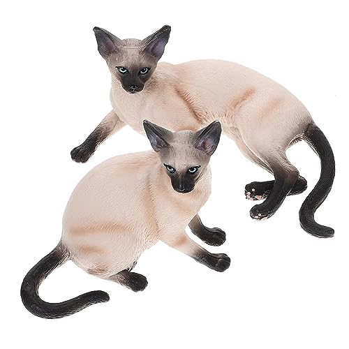 Luxshiny 2 Stück Realistische Katzenfiguren aus Kunststoff Liegende Sitzende Siamkatze Dekorationsfigur für Zuhause Garten Kinderzimmer Simulation Tiermodell von Luxshiny