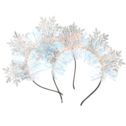 Luxshiny 2 Stück Weihnachts-Stirnbänder Glitzer-Schneeflocken-Stirnband Tiara-Haarbänder Mit Boppern Und Ton-Quaste Weihnachtskrone Haarreifen Kopfbedeckung Für Feiertagsparty-Dekorationen von Luxshiny