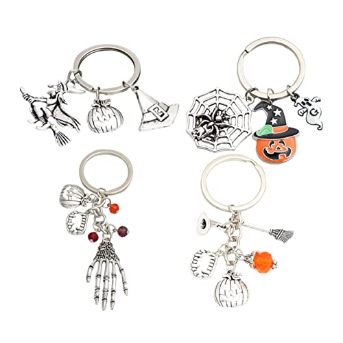 Luxshiny 4 Stück Kürbis Hexenschlüsselkette Halloween mitbringsel Halloween Dekoration Schlüsselanhänger mit Besenhut-Anhänger Gotischer Schlüsselbund Cooler Schlüsselanhänger für Männer von Luxshiny