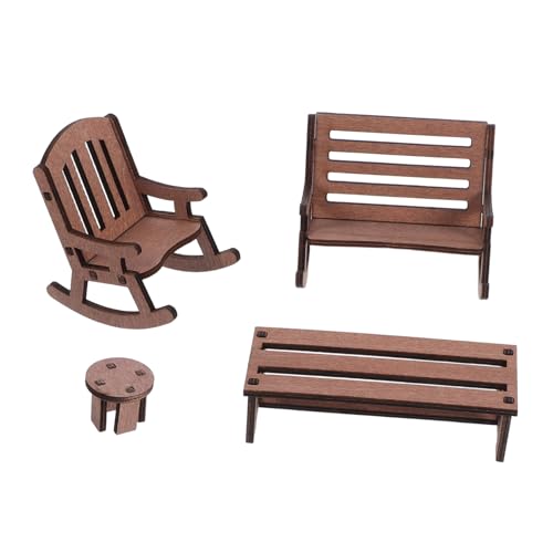 Luxshiny 4stücke Teiliges Set Miniaturmöbel Für Puppenhaus Holz Tisch Stühle Und Bank Für Feengarten Und Mikrolandschaften Rustikale Deko Für Kreative -projekte Und Miniaturgärten von Luxshiny