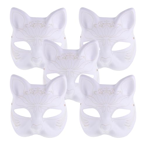 Luxshiny 5 Stück Katzenmaske Therian-Masken Weiße Katzenmasken Leere Tier-Halbgesichtsmasken Maskerade-Maske Anziehmaske Bemalte Gesichtsmaske Cosplay-Masken Für Karneval Party C von Luxshiny