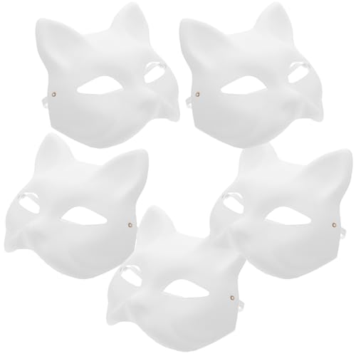 Luxshiny 5 Stück Katzenmasken Weiße Papier-Tiermasken Leere Fuchsmaske Unbemalte Tier-Halbgesichtsmasken Diy-Farbe Maskerade-Maskenkostüme Für Karneval Cosplay Tanzparty von Luxshiny