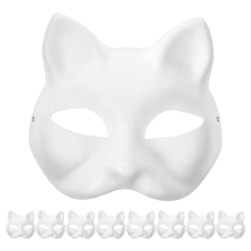 Luxshiny 9 Stück Katzenmaske Therian-Maske Weiße Einfarbige Masken Diy Bemalbare Blanko-Masken Basteln Mardi Gras Tanz Cosplay Party-Maske Kostüm Unbemalte Maskerade-Masken Für von Luxshiny
