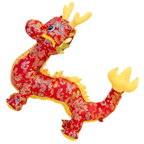 Luxshiny 2024 Jahr des Drachen Maskottchen Plüschpuppen-Ornamente Chinesisches Löwentanzspielzeug Drachenplüsch Neujahrsdrachenpuppe Süße Drachenkissen Schreibtisch Kind von Luxshiny