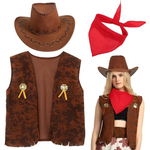 Luxshiny Cowboykostüm Für Kinder: 3-Teiliges Weste-Mütze-Bandana-Kostüm Für Cowgirl-Western-Party-Cosplay 140-160 XL Luxshiny Cowboykostüm Für Kinder: 3-Teiliges Weste-Mütze-Bandana-Kostüm Für Cowgirl-Western-Party-Cosplay 140-160 XL von Luxshiny