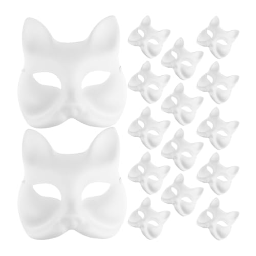 Luxshiny Katzenmaske 16 Stück Weiße Papier-Fuchs-Masken Leere Maske Unbemalt Wolf-Tier-Halbgesichtsmasken Diy-Farbe Maskerade-Maske Kostüm-Requisite Für Karneval Cosplay Tanz Partys von Luxshiny