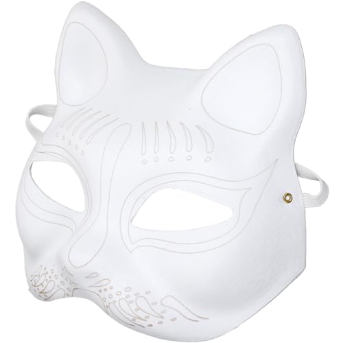 Luxshiny Katzenmaske Diy Weiße Katze Bemalte Masken Halbe Leere Tier-Cosplay-Anziehmaske Maskerade Katzenmasken Halloween-Maske Kostüm Für Maskerade-Requisite Cosplay-Party von Luxshiny