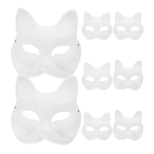 Luxshiny Katzenmaske Therian-Masken 8 Stück Weiße Katzenmaske Papier Unbemalt Blanko Diy-Halloween-Maske Tiere Halbe Gesichter Anziehmaske Für Maskerade Cosplay-Party von Luxshiny