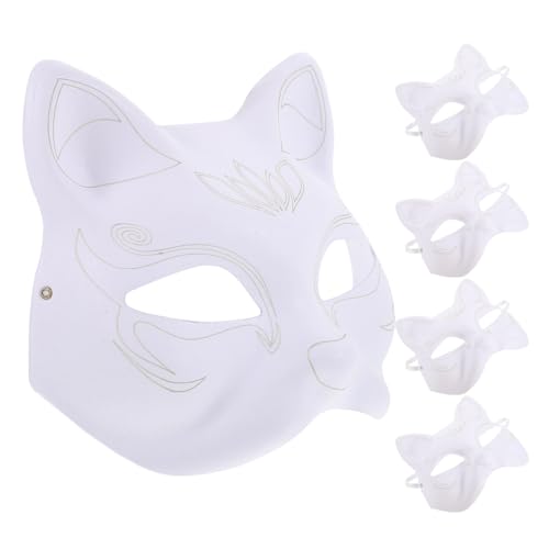 Luxshiny Katzenmasken 5 Stück Therian-Masken Unbemalte Fuchsmasken DIY Leere Weiße Papiermasken Tierhalbmasken Halloween Cosplay Prop A von Luxshiny