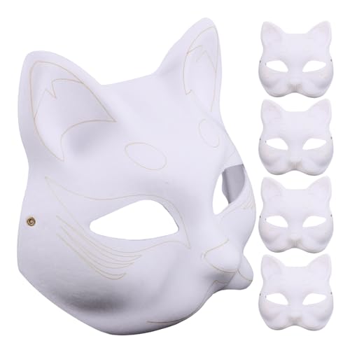 Luxshiny Katzenmasken 5 Stück Therian-Masken Unbemalte Fuchsmasken DIY Leere Weiße Papiermasken Tierhalbmasken Halloween Cosplay Prop B von Luxshiny