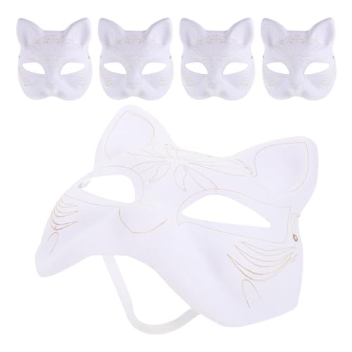 Luxshiny Katzenmasken 5 Stück Therian-Masken Unbemalte Fuchsmasken DIY Leere Weiße Papiermasken Tierhalbmasken Halloween Cosplay Prop C von Luxshiny