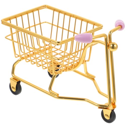 Luxshiny Mini-Einkaufswagen Supermarkt-Handwagen Metall Schönheit Make-Up Schwammregal Schreibtisch-Aufbewahrungshalter Für Kinder Kleinkinder Puppenhaus-Dekor Golden von Luxshiny