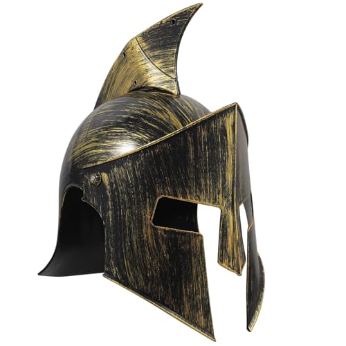 Luxshiny Mittelalterlicher Ritter Griechischer Spartan-Helm Kostüm Goldene Gladiatorenkrieger Römische Helme Mit Faltbarer Gesichtsmaske Für Halloween-Partybevorzugung Golden von Luxshiny