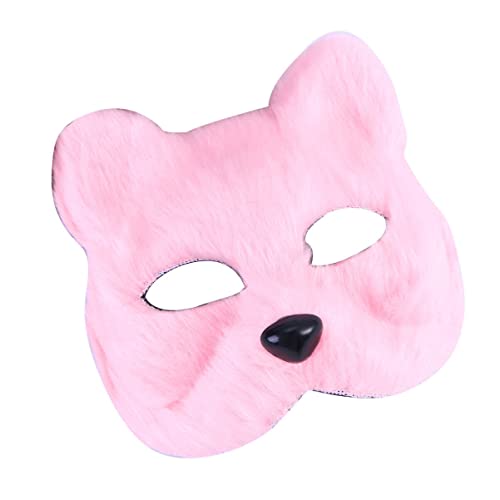 Luxshiny Plüsch-Katzen-Fuchs-Masken Realistische Therian-Maske Tiermasken Pelzige Katze Ostermaske Maskerade-Maske Cosplay-Kostüm Rosa von Luxshiny