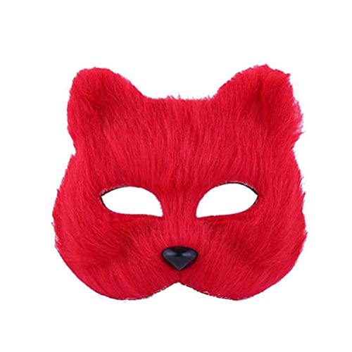 Luxshiny Plüsch-Katzen-Fuchs-Masken Realistische Therian-Maske Tiermasken Pelzige Katze Ostermaske Maskerade-Maske Cosplay-Kostüm Rot von Luxshiny