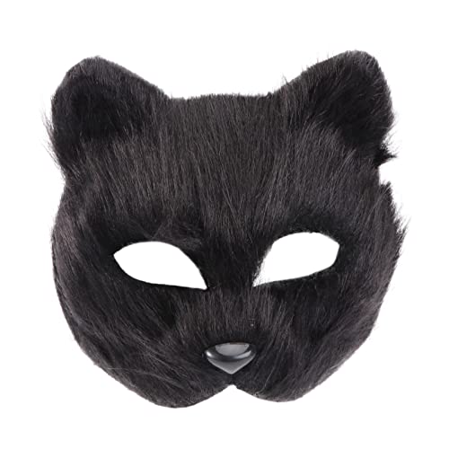 Luxshiny Plüsch-Katzen-Fuchs-Masken Realistische Therian-Maske Tiermasken Pelzige Katze Ostermaske Maskerade-Maske Cosplay-Kostüm Schwarz von Luxshiny