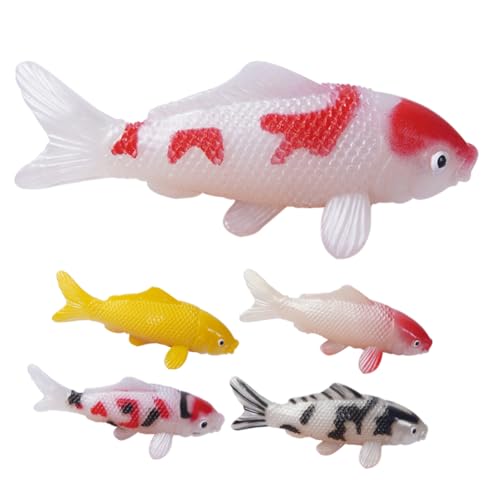 Luxshiny Realistische Koi-Fische, Goldfisch-Figuren, künstliche künstliche Fische, dekorative Karpfen, Fotografie-Requisite, Aquarium, Teich, Landschaftsdekoration, 5 Stück von Luxshiny