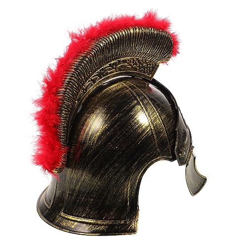 Luxshiny Römischer Helm Mit Rotem Fake-Feder – Gladiatorenhelm Vintage-Römerhelm Cosplay-Party-Requisite Desktop-Kunsthandwerk-Ornamente von Luxshiny
