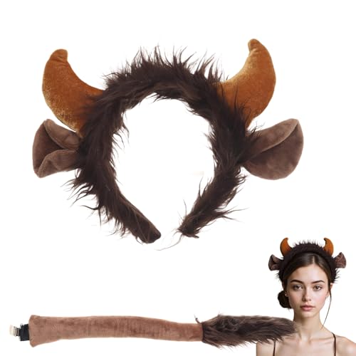 Luxtacular Stier Kostüm Zubehör Herren Damen Stirnband Ohren Kostüm Schwanz für Cosplay Halloween Weihnachten Luxtacular Stier Kostüm Zubehör Herren Damen Stirnband Ohren Kostüm Schwanz für Cosplay Halloween Weihnachten von Luxtacular
