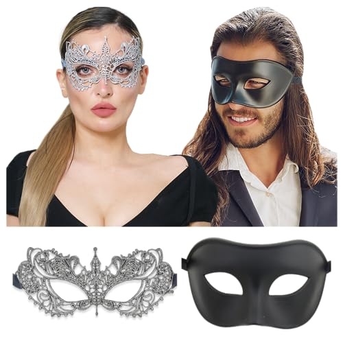 Paar-Maske, passende sexy Maske für Männer und Frauen, für Maskerade-Party, Karneval, venezianische Party, Abschlussball, Halloween, schwarz/silberfarben, Einheitsgr��e von Luxury Mask
