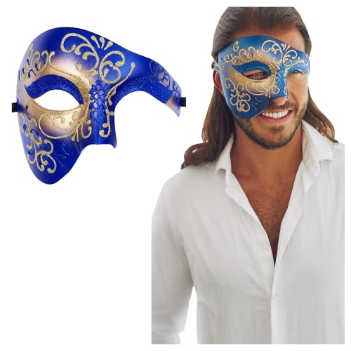 Luxury Mask Vintage Phantom der Oper Maske - Venezianische Halbgesichtsmaske - Kostümparty Maskerade Ball Karneval Karneval Karneval, Design in Blau und Gold, Einheitsgre Luxury Mask Vintage Phantom der Oper Maske - Venezianische Halbgesichtsmaske - Kostümparty Maskerade Ball Karneval Karneval Karneval, Design in Blau und Gold, Einheitsgre von Luxury Mask