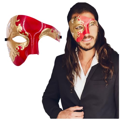 Luxury Mask Vintage Phantom der Oper Maske - Venezianische Halbgesichtsmaske - Kostümparty Maskerade Ball Karneval Karneval Karneval, Goldfarben/Rot, Einheitsgre Luxury Mask Vintage Phantom der Oper Maske - Venezianische Halbgesichtsmaske - Kostümparty Maskerade Ball Karneval Karneval Karneval, Goldfarben/Rot, Einheitsgre von Luxury Mask