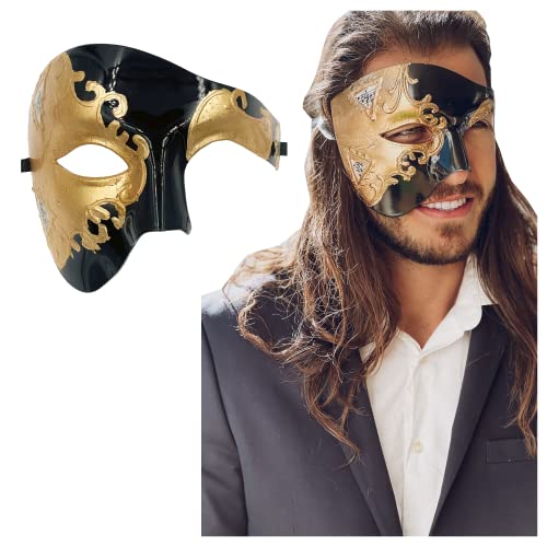 Maskerade Maske für Herren, Phantom der Opern-Maske, Abschlussball, Karneval, Haloween, venezianische Halbgesichtsmaske, Schwarz Gold Ivi, Einheitsgre Maskerade Maske für Herren, Phantom der Opern-Maske, Abschlussball, Karneval, Haloween, venezianische Halbgesichtsmaske, Schwarz Gold Ivi, Einheitsgre von Luxury Mask