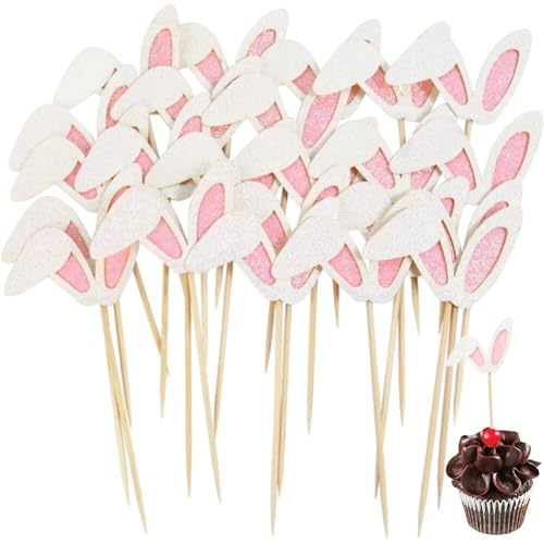 50 Stück Kaninchen Cupcake Topper Ostern Party Dekoration Hase Kuchen Topper Flaggen Kinder Geburtstag Kuchen Dekor Frohe Ostern Dekoration von Luxylei