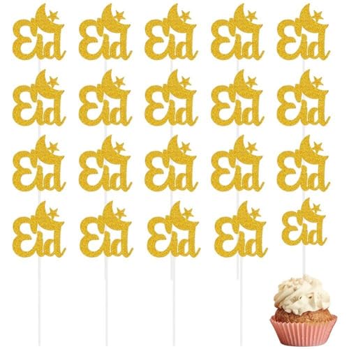 Eid Mubarak Cupcake-topper, 20 Stück, Silberfarben, Goldfarben, Glitzernd, Mond, Eid Cupcake-topper, Eid Mubarak-kuchenaufsatz Für Eid-party, Muffin-kuchendekoration von Luxylei