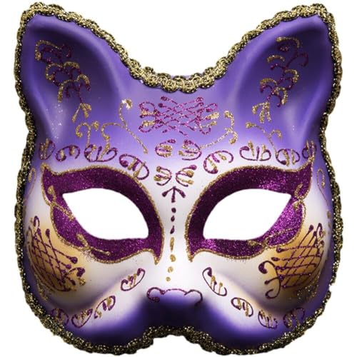 Luxylei Venezianische Ballmaske, Katzengesicht, Anime-cosplay-maske, Halbes Gesicht, Maskerade-maske, Kunststoff-anziehmaske, Party-kostüm-zubehör von Luxylei
