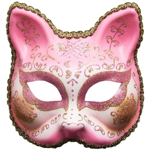 Luxylei Venezianische Ballmaske, Katzengesicht, Anime-cosplay-maske, Halbes Gesicht, Maskerade-maske, Kunststoff-anziehmaske, Party-kostüm-zubehör von Luxylei