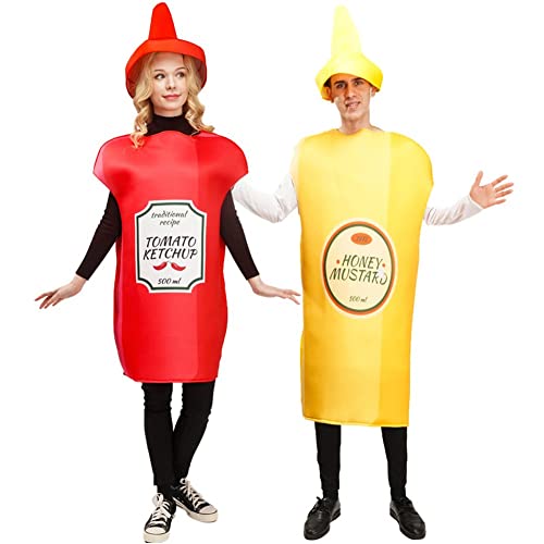 Unisex Erwachsene Cosplay Ketchup Und Senf Kostüm Halloween Liebhaber Kostüm Lustige Essen Tunika Für Paare Maskottchen Outfit von Luxylei
