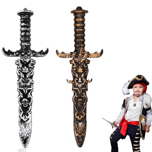 LuyoNova 2 Stück Dolch Kunststoff, Dolch Spielzeugschwert Antiker Gold Nicht Scharf Gefälschtes Messer Piratenschwert,für Piratenparty Requisiten Piratenkostüm Zubehör von LuyoNova
