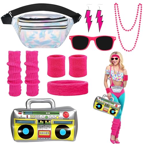Luyuttn 80er Jahre Outfit Damen, 90er Jahre Damen Rosa Set mit Bauchtasche, Stirnband, Beinwärmer, Armbänder, Brille und Ohrring für 80er 90er Jahre Karneval Neon Party Luyuttn 80er Jahre Outfit Damen, 90er Jahre Damen Rosa Set mit Bauchtasche, Stirnband, Beinwärmer, Armbänder, Brille und Ohrring für 80er 90er Jahre Karneval Neon Party von Luyuttn