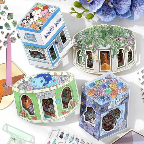 4 Sets Große Größe DIY 3D Aufkleber Szene,House Haus Aufkleber Therapie für Erwachsene,Niedliche Cartoon Miniature 3D Sticker Scene für Erwachsene Kinder Mädchen Entlastung Stress und Pass die Zeit von Luzhans