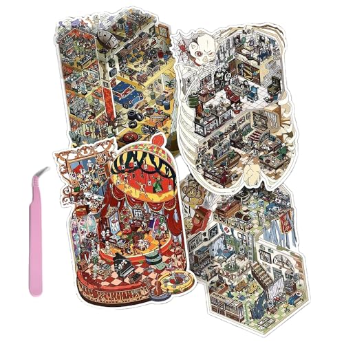 Große Größe 3D Miniatur Szene Aufkleber,4 Sets DIY Haus House Aufkleber Therapie für Erwachsene Niedliche Cartoon 3D Sticker Scene für Erwachsene Kinder Relief Stress Pass die Zeit von Luzhans