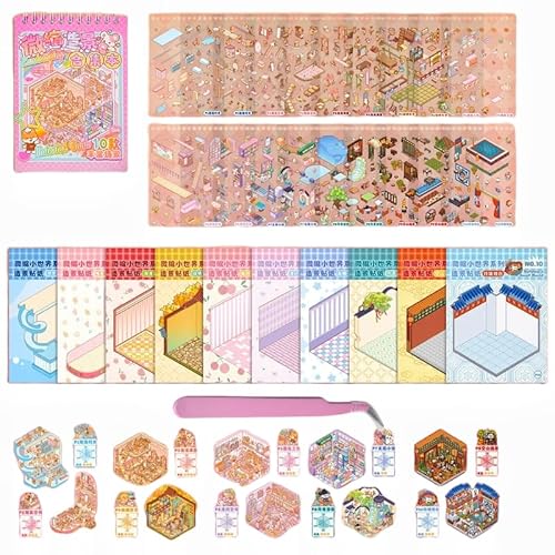 Luzhans 10 Sets 3D House Stickers,DIY Home House Scene Sticker Book,Fun DIY Stickers Scene,Relief Stress für Erwachsene und Kinder Miniatur Haus Sticker 3D mit Pinzette Luzhans 10 Sets 3D House Stickers,DIY Home House Scene Sticker Book,Fun DIY Stickers Scene,Relief Stress für Erwachsene und Kinder Miniatur Haus Sticker 3D mit Pinzette von Luzhans