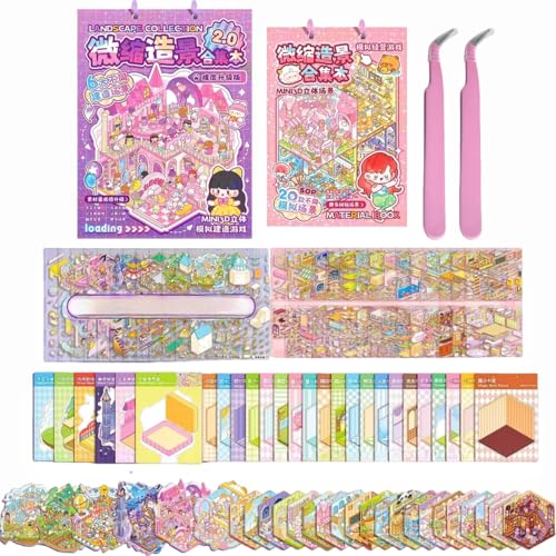 Luzhans 26 Sets Fun 3D Sticker Scene Miniatur Haus Aufkleber mit Pinzette,3D House Stickers Aufkleber DIY Home House Scene Sticker Book,Stickers Therapy Relief Stress für Erwachsene und Kinder Luzhans 26 Sets Fun 3D Sticker Scene Miniatur Haus Aufkleber mit Pinzette,3D House Stickers Aufkleber DIY Home House Scene Sticker Book,Stickers Therapy Relief Stress für Erwachsene und Kinder von Luzhans