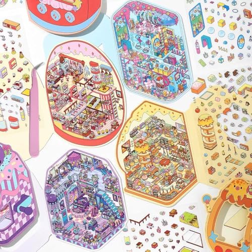 Luzhans 4 Sets Große Größe 3D House Stickers,DIY Home House Scene Sticker Book,Fun DIY Stickers Scene,Relief Stress für Erwachsene und Kinder Miniatur Haus Sticker 3D mit Pinzette Luzhans 4 Sets Große Größe 3D House Stickers,DIY Home House Scene Sticker Book,Fun DIY Stickers Scene,Relief Stress für Erwachsene und Kinder Miniatur Haus Sticker 3D mit Pinzette von Luzhans