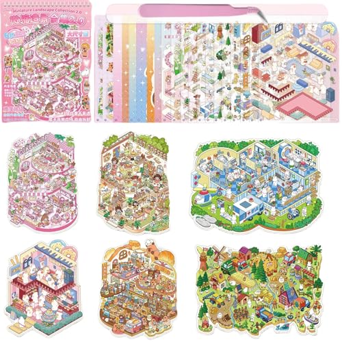 6 Sets Große Größe Fun 3D Sticker Scene Miniatur Haus Aufkleber mit Pinzette,3D House Stickers Aufkleber DIY Home House Scene Sticker Book,Stickers Therapy Relief Stress für Erwachsene und Kinder 6 Sets Große Größe Fun 3D Sticker Scene Miniatur Haus Aufkleber mit Pinzette,3D House Stickers Aufkleber DIY Home House Scene Sticker Book,Stickers Therapy Relief Stress für Erwachsene und Kinder von Luzhans