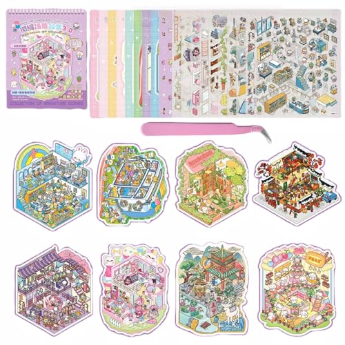 Luzhans 8 Sets Große Größe 3D House Stickers,DIY Home House Scene Sticker Book,Fun DIY Stickers Scene,Relief Stress für Erwachsene und Kinder Miniatur Haus Sticker 3D mit Pinzette Luzhans 8 Sets Große Größe 3D House Stickers,DIY Home House Scene Sticker Book,Fun DIY Stickers Scene,Relief Stress für Erwachsene und Kinder Miniatur Haus Sticker 3D mit Pinzette von Luzhans