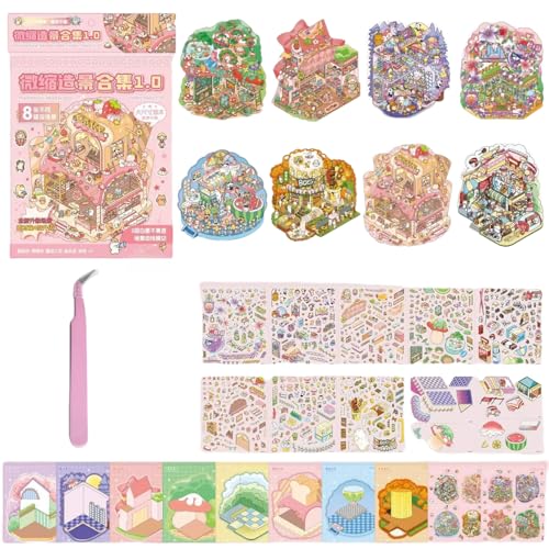 Luzhans 8 Sets Große Größe DIY 3D House Stickers,DIY Haus Aufkleber Stickers Machen Sie Ihren Eigenen,Sticker Therapy Cute 3D Scene Sticker Set mit Pinzetten Relief Stress für Erwachsene und Kinder von Luzhans