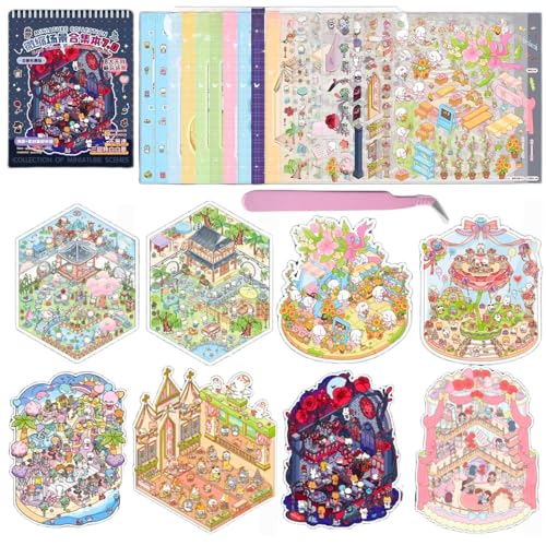 Große Größe Fun 3D Sticker Scene Miniatur Haus Aufkleber mit Pinzette,6 Sets 3D House Stickers Aufkleber DIY Home House Scene Sticker Book,Sticker Therapy Relief Stress für Erwachsene und Kinder Große Größe Fun 3D Sticker Scene Miniatur Haus Aufkleber mit Pinzette,6 Sets 3D House Stickers Aufkleber DIY Home House Scene Sticker Book,Sticker Therapy Relief Stress für Erwachsene und Kinder von Luzhans