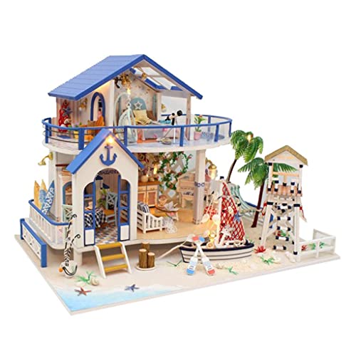 Luzhengyang Handgefertigtes DIY Puppenhaus Kit mit Möbeln & LED s - Perfektes Valentinstagsgeschenk 3D Puzzle Strandhaus Modell für Erwachsene C Holz Miniatur Puppenhaus mit Einrichtung, Musical Luzhengyang Handgefertigtes DIY Puppenhaus Kit mit Möbeln & LED s - Perfektes Valentinstagsgeschenk 3D Puzzle Strandhaus Modell für Erwachsene C Holz Miniatur Puppenhaus mit Einrichtung, Musical von Luzhengyang