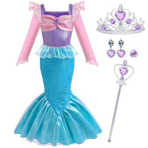 Luzlen Meerjungfrau Prinzessin Kostüm für kleine Mädchen, Halloween-Partykleid, 3–4 Jahre (Etikett 110) von Luzlen